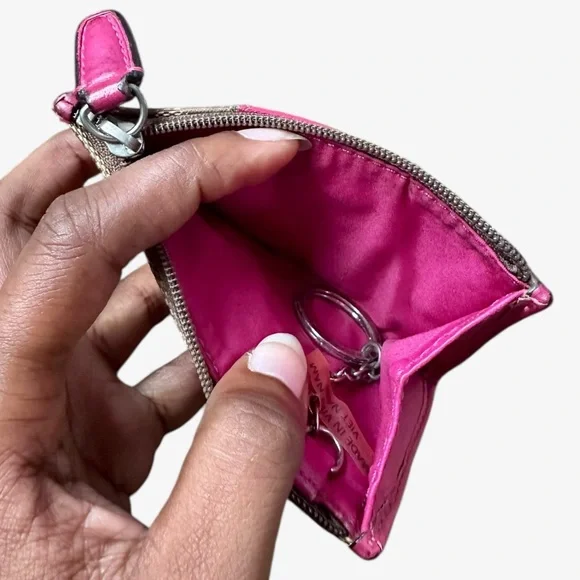 Coach Signature Canvas Pink Leather Trim Coin Purse Wallet OS - Picture 6 of 7